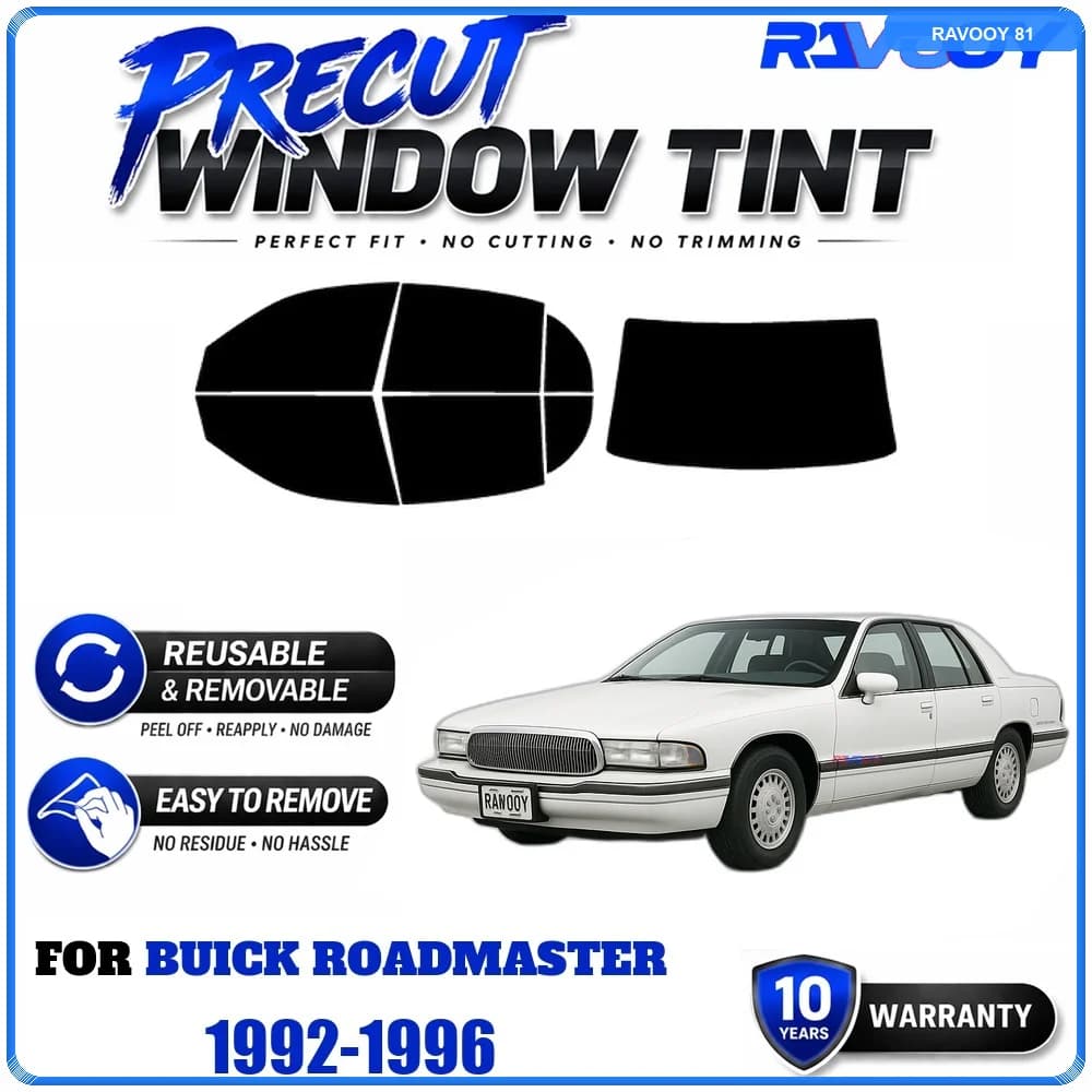 RAVOOY Precut Window Tint, Reusable Removable EPU Film, Custom Fit for Buick Roadmaster 1992-1996, UV Heat Protection