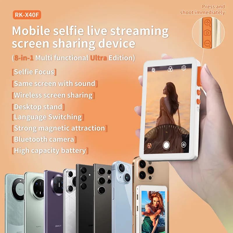 RK-X40F Ultra Magnetic Phone Selfie Monitor Screen for Mobile with Back Desktop Stand for Selfie Vlog Live Stream Photography