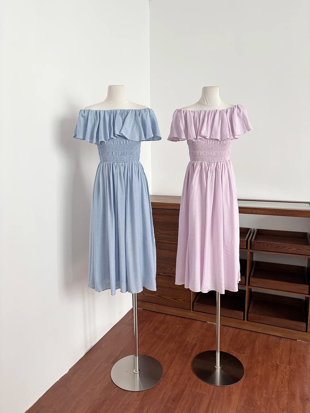 Vacation Style Blouse Skirt Women's Waist Cinching Slimming Long Dress Shoulder Bows Polyester Fiber A-Line Skirt Short Sleev...