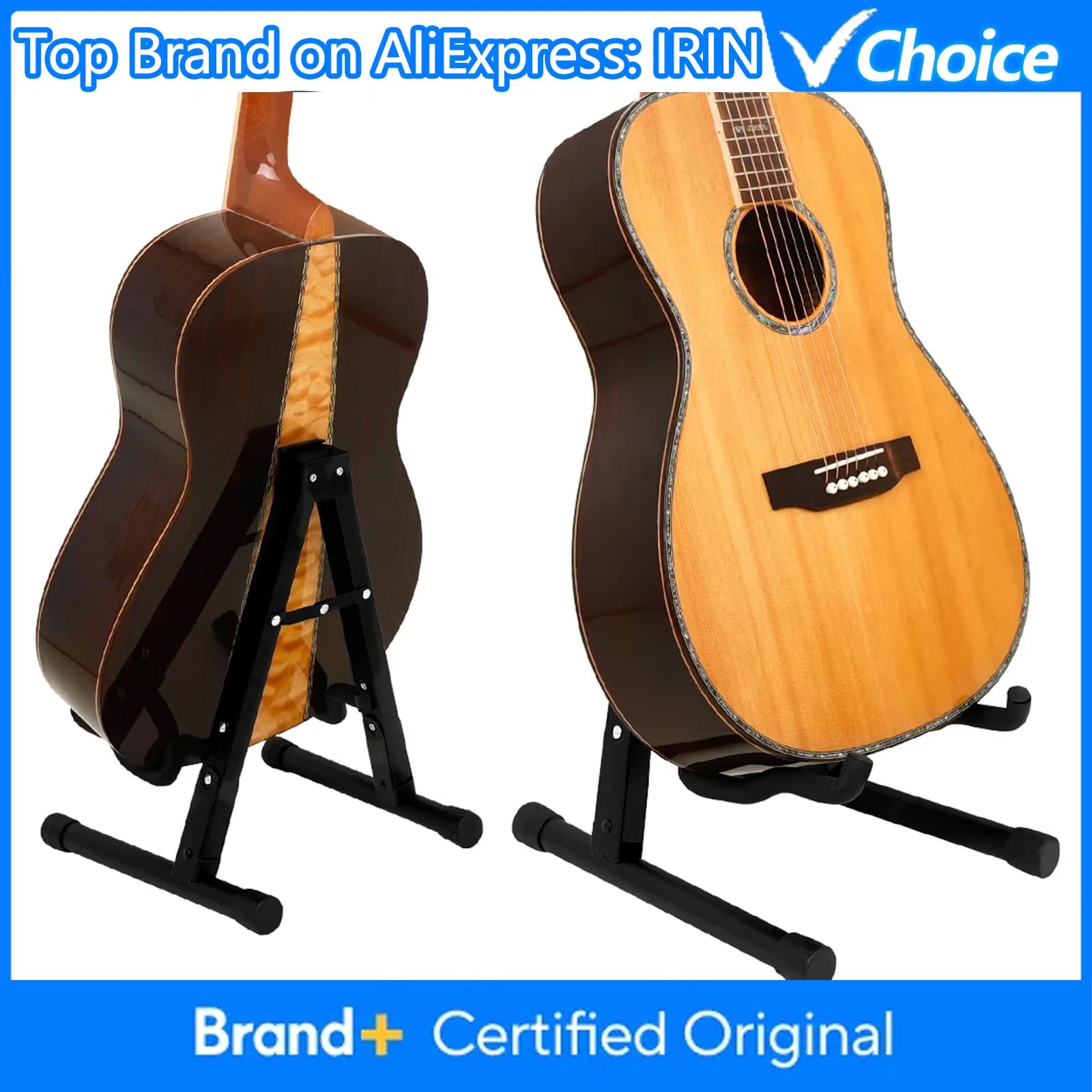 Supporto per Chitarra IRIN Pieghevole a Forma di A Universale in Metallo per Chitarre Acustiche, Classiche, Elettriche, Bassi, Banjo, Ukulele Portatile
