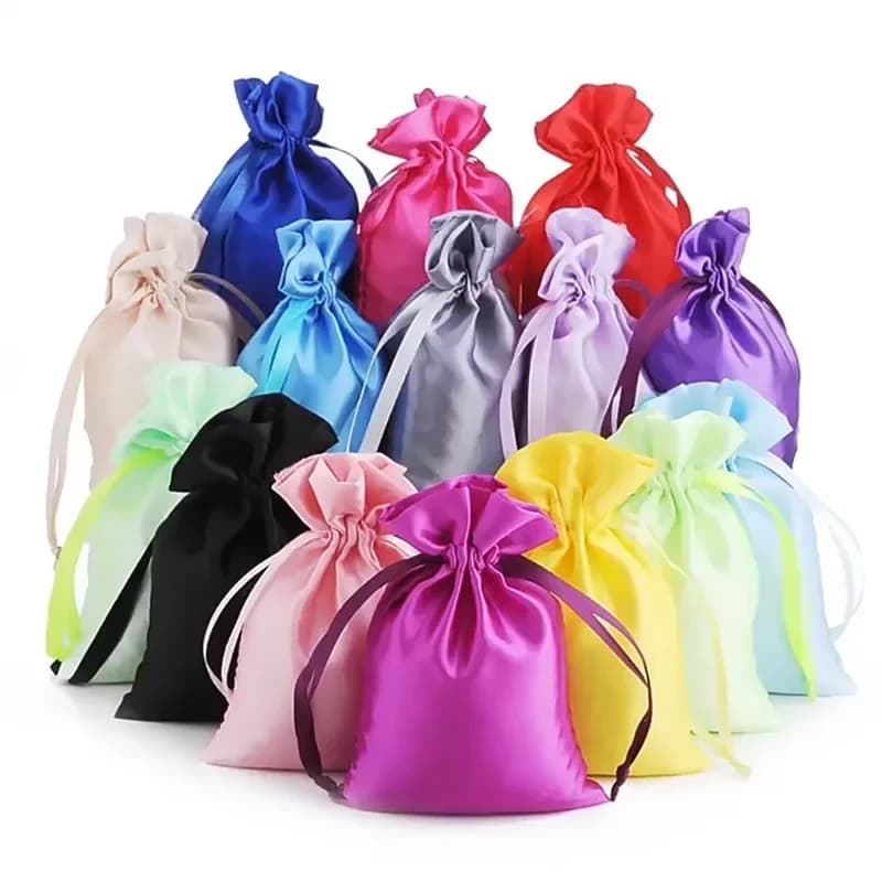10 pezzi di colore con coulisse sacchetto di raso morbido sacchetti regalo di seta piccoli sacchetti di imballaggio di gioielli tasca riutilizzabili buste festa di nozze