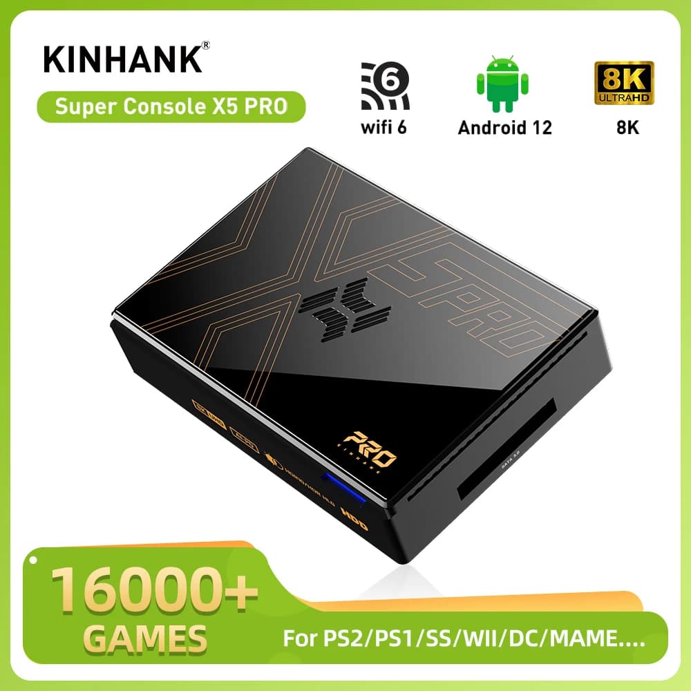 KINHANK Super Console X5 PRO Console per Videogiochi Retro Plug and Play 4T con 16000 Giochi per PS2/WII/SS/DC/N64