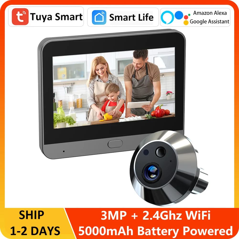 3MP Smart 5000mAh Batteria Tuya Video Spioncino Telecamera Wireless 2.4Ghz WIFI Digitale Magic Eye Spioncino Monitor LCD da 4.3 pollici