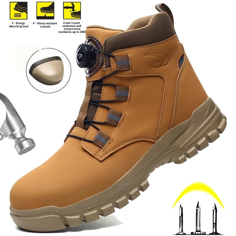 Men's and Women's Unbreakable Work Shoes with Steel Toe, Water Resistant, Lightweight and Anti-perforation with Rotating Closure