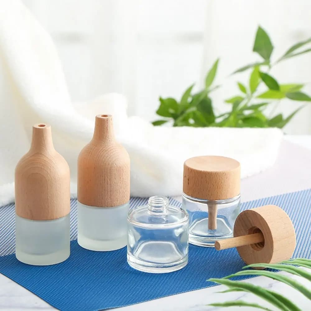 Bottiglia in Vetro Vuota per Decorazione Casa, Bottiglie Creative Fai-da-Te per Diffusori con Tappo in Legno, Bottiglia Trasparente Vuota per Aromaterapia