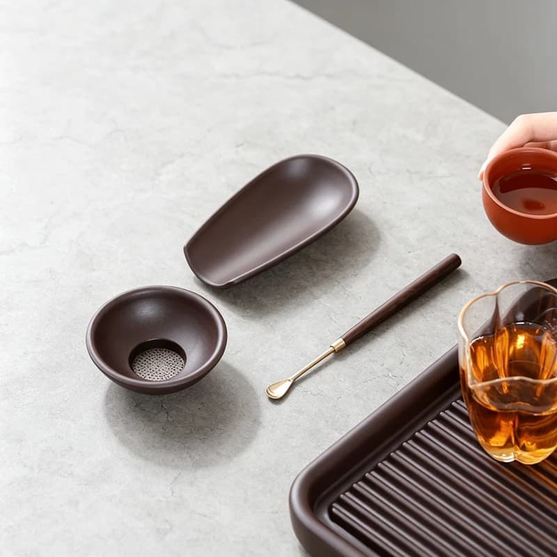 3‑Pcs Zen‑Style Tea Set Accessories Tea Spoon Tea Holder Tea Strainer Kit Chinese Kung Fu Tea Ceremony Decor