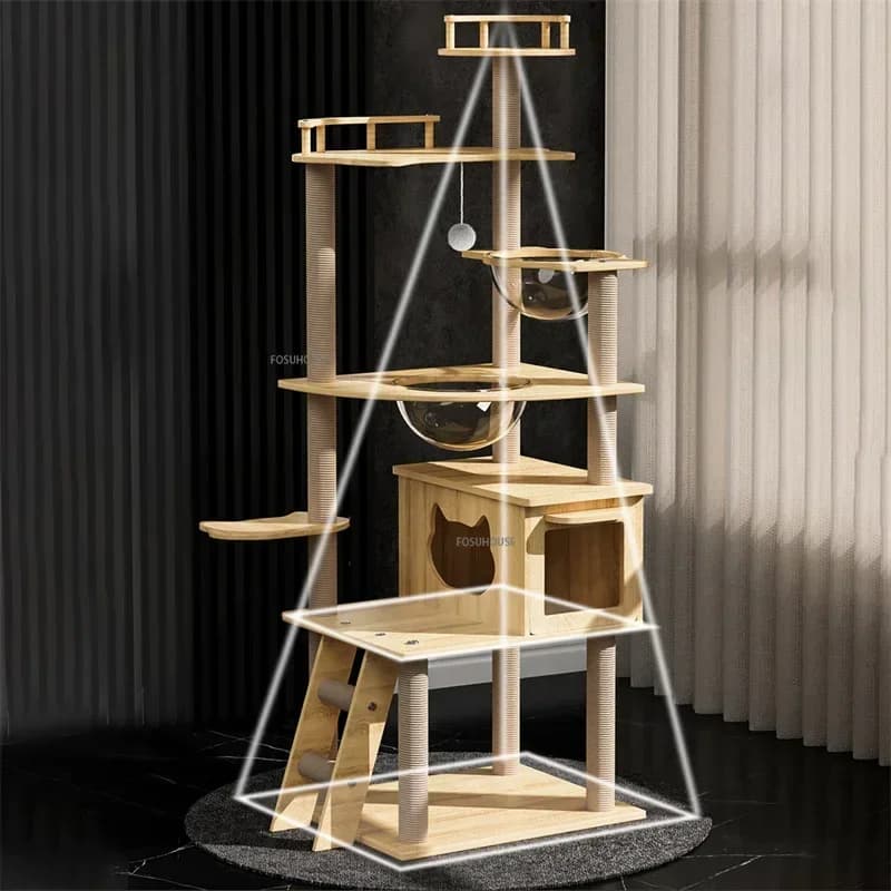 Torre per gatti con ciotola Cestino per albero per gatti Letto giocattolo Amaca Casa Condo per gatti Accessori per animali domestici in legno per esterni Tunnel Struttura per arrampicata domestica