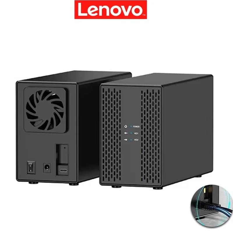 Lenovo Dual Bay Shell Heat Dissipation 3.5 USB 3.0 External Type C Dual Hard Drive Enclosure SATA Array Box HDD Server case