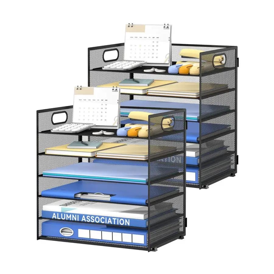 Organizzatore da Scrivania per Ufficio e Casa a 6 Livelli, Portadocumenti in Rete con Maniglia Portatile