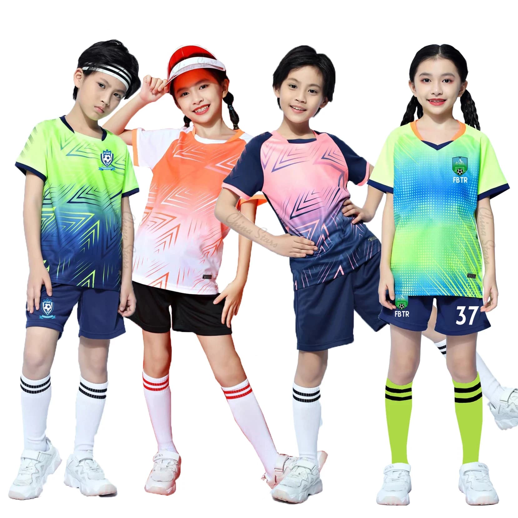 Football Uniforms for Kids + Socks, Football T-shirt Set for Children in Soccer Jersey for Boys and Girls, Football Clothing for Youth Training