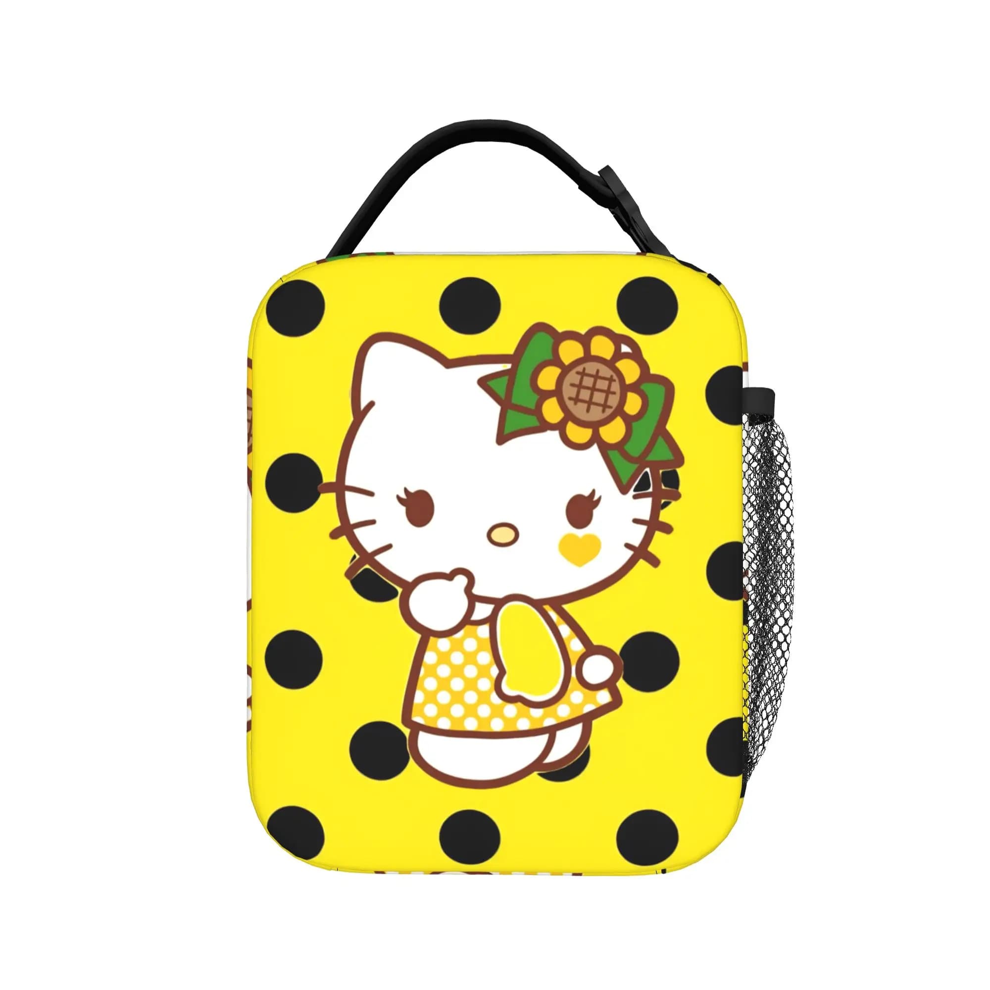 Polka Dot K-Kittys Kawaii Insulated Lunch Bag Large Reusable Thermal Bag Tote Lunch Box Office Outdoor Food Handbags