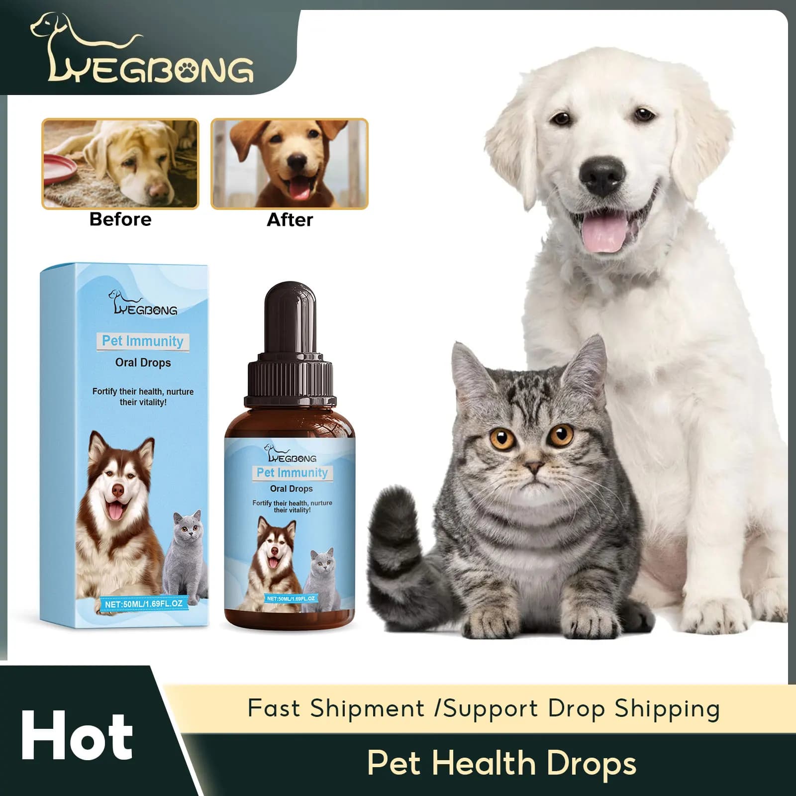 Yegbong Pet Health Drops Cats Dogs Balanced Nutrition Enhances Puppy Puppy Disease Immunity Multi Vitamin Pet Health Supplements