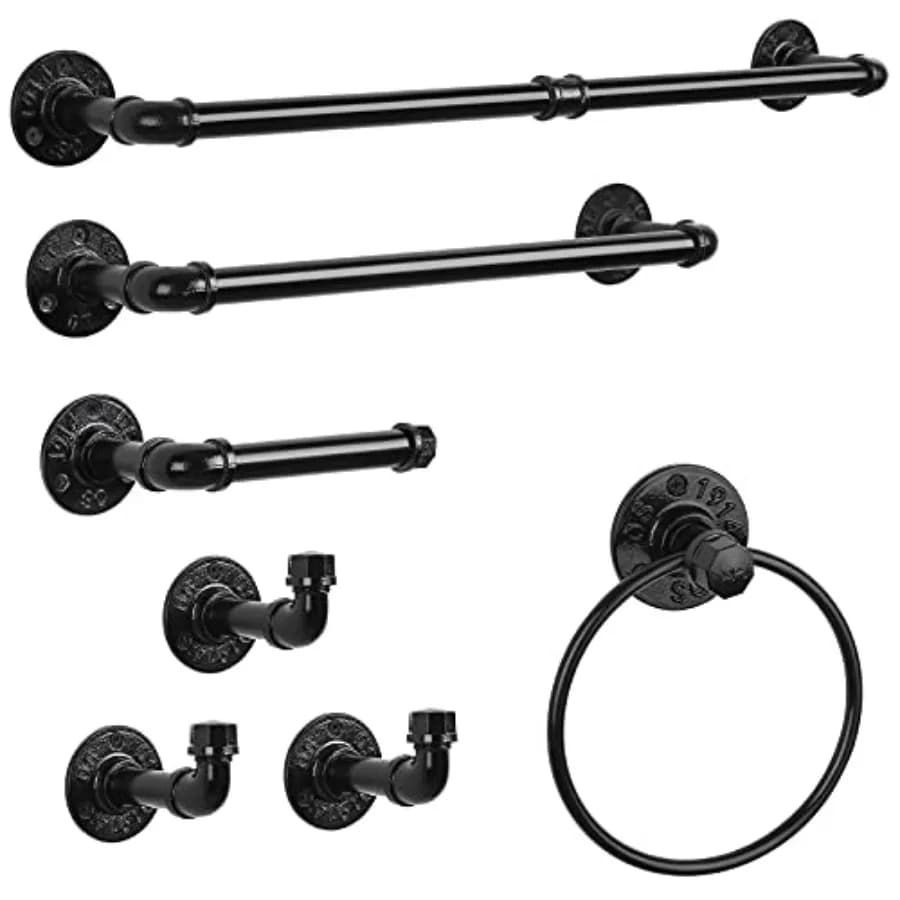 Set di Accessori per Bagno Stile Industriale con Portasciugamani, Portarotolo da Parete, Portasciugamani e Anello Portarotolo