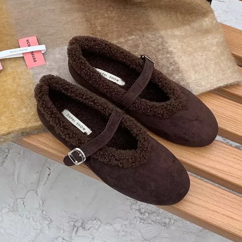 Scarpe Basse da Donna, Mocassini con Pelliccia, Scarpe Mary Jane alla Moda, Scarpe in Cotone con Peluche Corto, Nuove Scarpe Comode da Cerimonia, Stivali da Neve Mujer