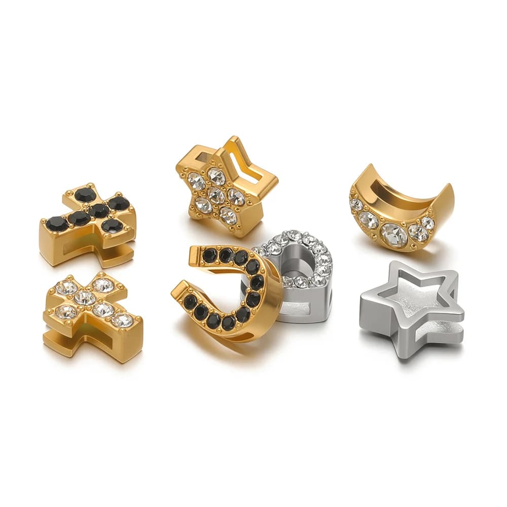 5 pcs/lot Stainless Steel Zircone Star Heart Cross Beads Gold Plated Beads for Fashion Jewelry FAI FROM YOU That Make Necklace Bracelet Results