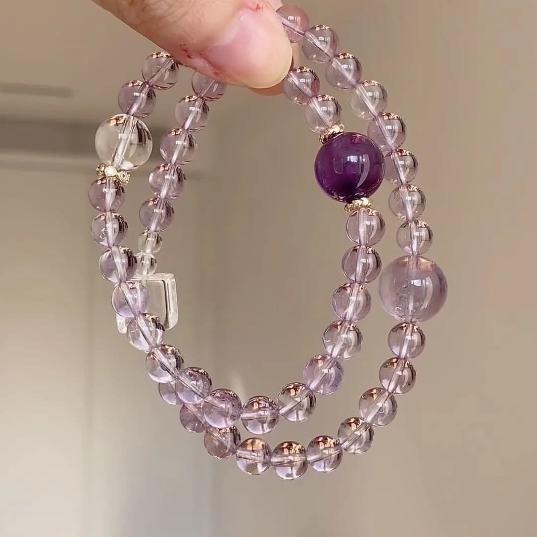 Ice cube crystal, artificial amethyst double circle bracelet, bracelet, gift for others, female transporter