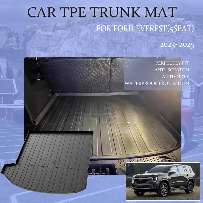 Tappetino per bagagliaio in TPE per auto per Ford Everest U704 2023 2024 2025 5 posti tappetino per sedile posteriore impermeabile tappetino per bagagliaio fodera per fango accessori per auto