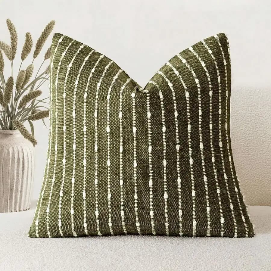 Olive Green Jacquard Striped Decorative Pillow Cover For Sofa Bedroom Living Room