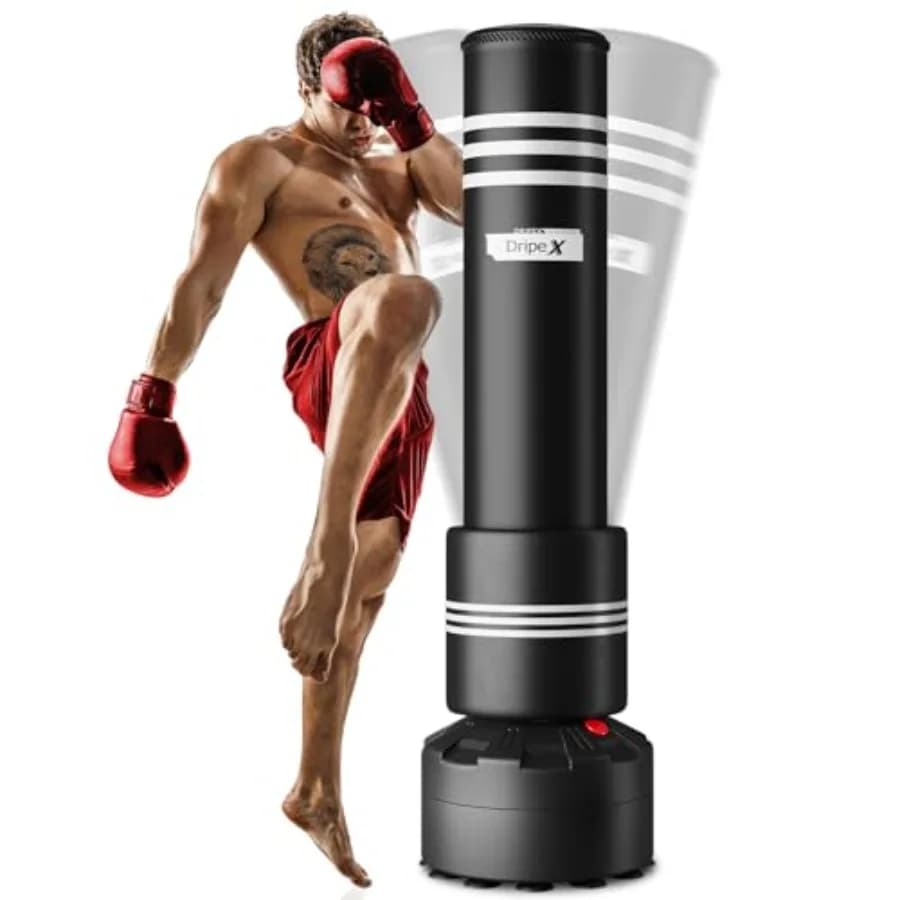 Sacco da boxe autoportante per kickboxing da casa con base a ventosa, in vinile nero resistente, 69 pollici, per allenamento adulti