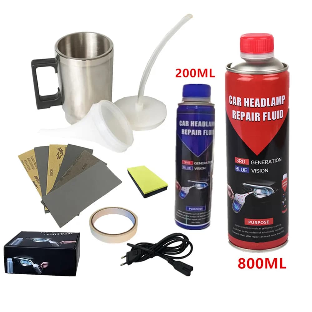 Kit liquido di riparazione per il ripristino dei fari dell'auto lucidante Renovator riscaldamento dei fari tazza di atomizzazione riparazione di refurbishi idrofobo