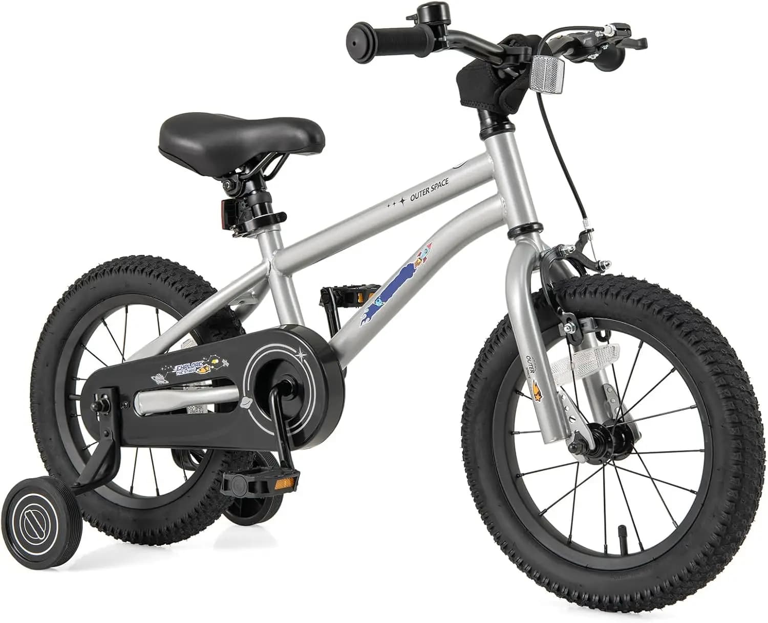 Bicicletta per bambini Outer Space, bicicletta sportiva da 14 16 18 pollici per 3-8 anni con sella regolabile, ruote da allenamento, pneumatico allargato, bra