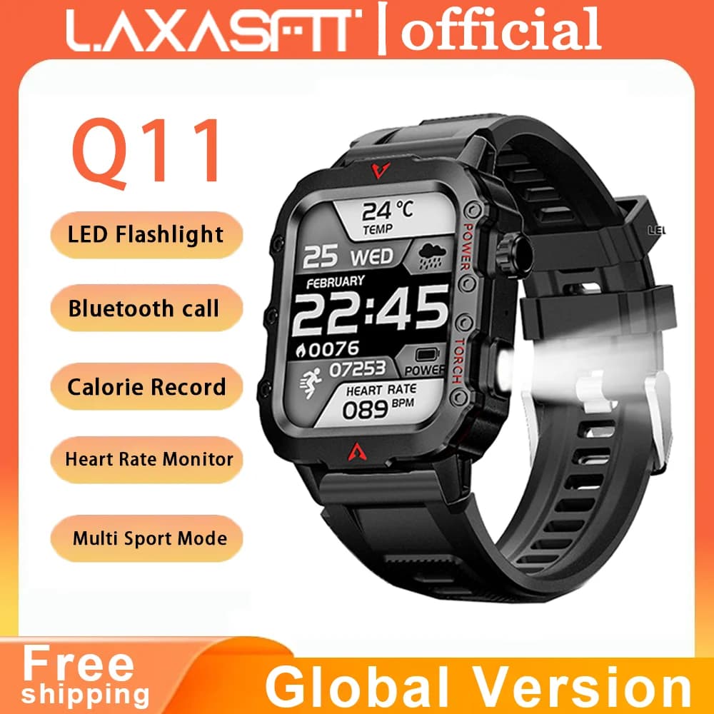 LAXASFIT Nuovo Smart Watch Bluetooth Talk Torcia a LED Sport Fitness Tracker Uomo Donna Sport all'aria aperta Smart Watch