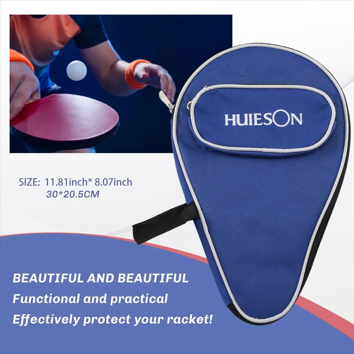 Super HUIESON Custodia Professionale per Racchette da Ping Pong con Borsa per Palline o Borsa per Racchette da Tennis da Tavolo in Oxford (Blu)