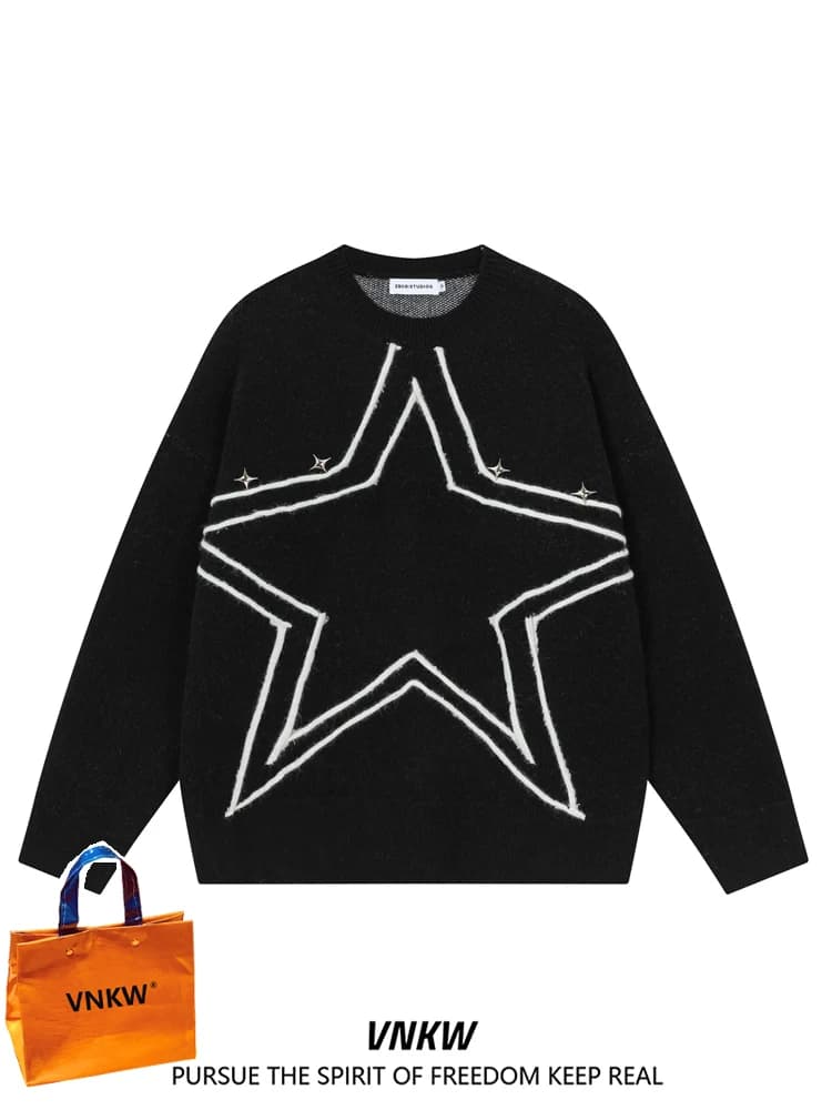 Maglione da uomo Five Star in maglia, invernale, casual, ampio, per coppia, in filato di lana, a maniche lunghe, girocollo