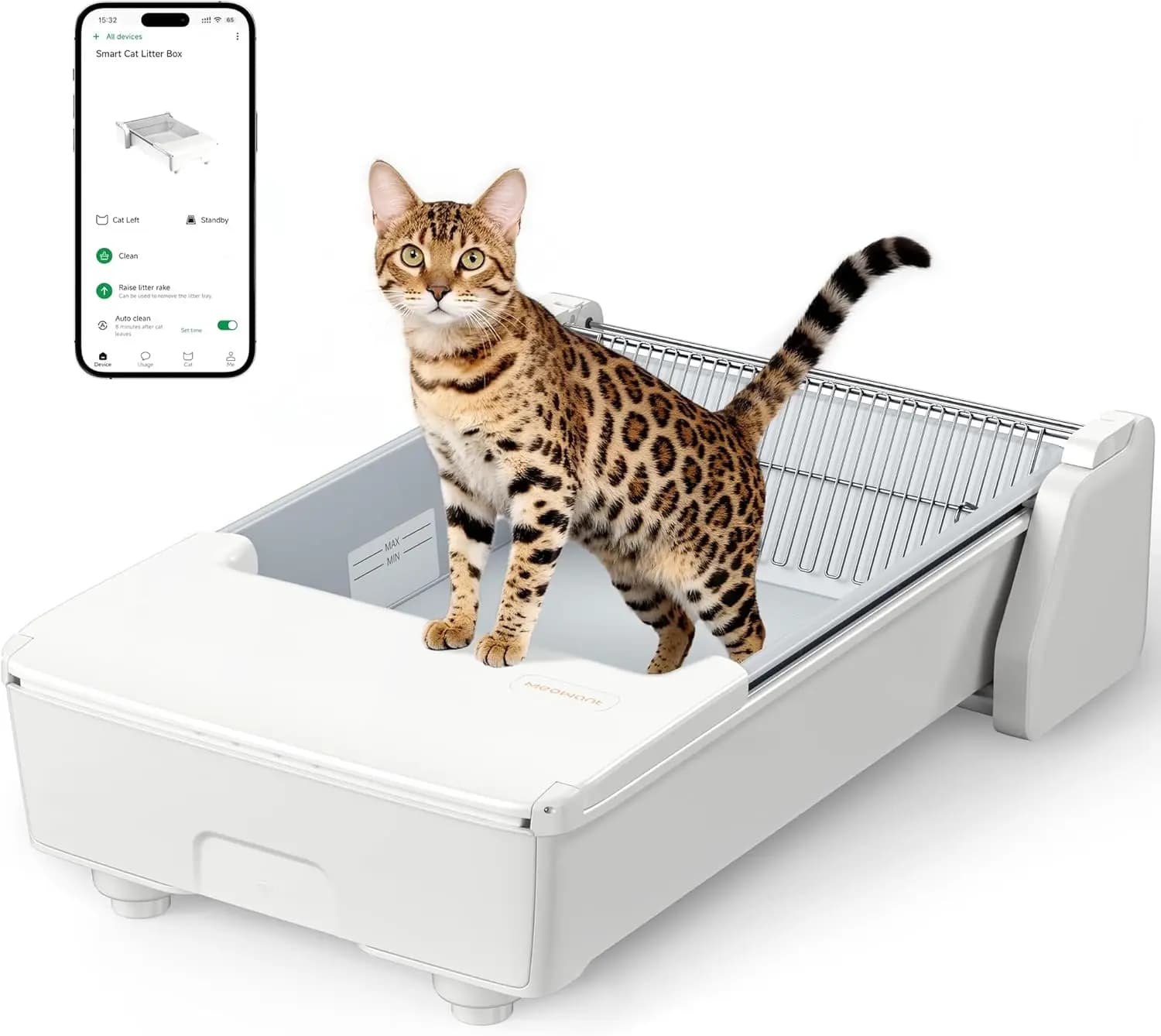 Lettiera automatica, lettiera per gatti autopulente con controllo tramite app, scatola per gatti con parte superiore aperta per gatti multipli, funziona con lettiera agganciante