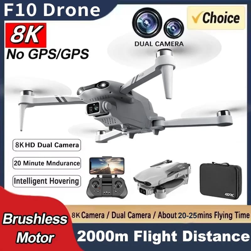 F10 RC Drone 8K Professinal With 1080P Grand Corner Double Camera HD 4K Brushless Foldable RC Helicopter WIFI FPV RC Drone Toys