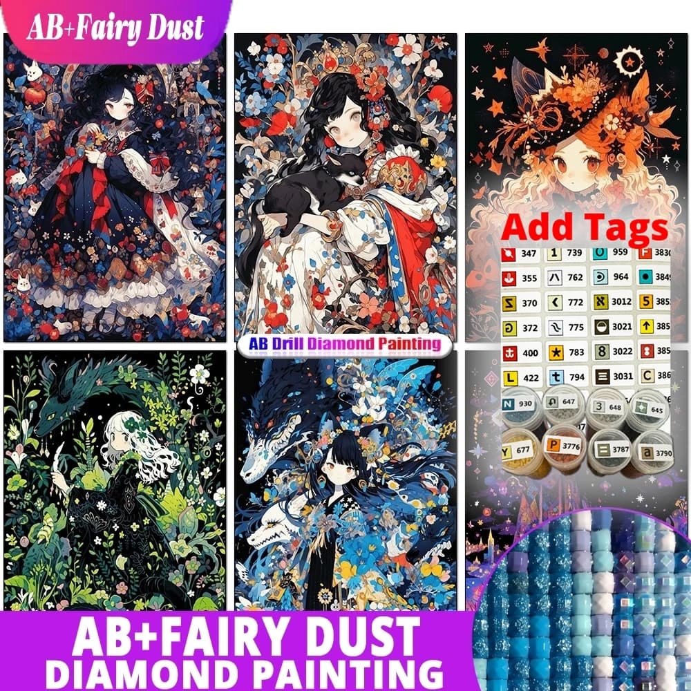 Fata Polvere AB Viene fornito con adesivi DMC 5D Cartoon Strass Ricamo AB Pittura diamante Luna Ragazza Mosaico Punto croce Casa De