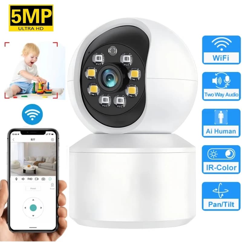 Safe Camera Wifi 360 5MP Video Eye Webcam Night Vision HD Audio Bidirectional Baby Monitor Wireless Indoor Monitor Camera Ptz