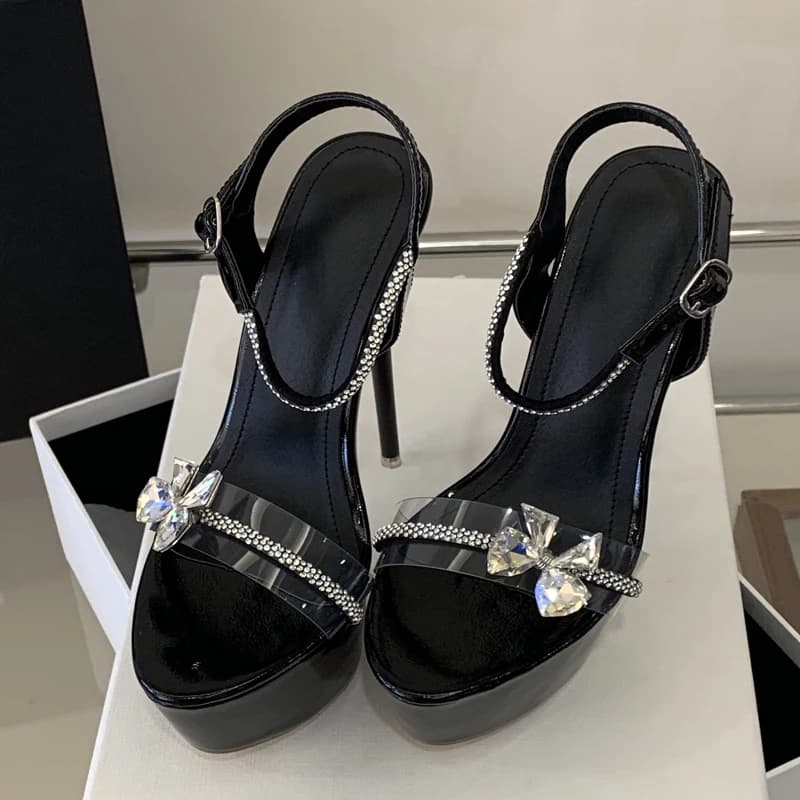 Eilyken Nuovi Sandali Sexy da Donna con Tacco Alto Sottile e Cinturino, Scarpe Estive alla Moda in PVC Trasparente con Cristalli per Discoteca e Serate Eleganti