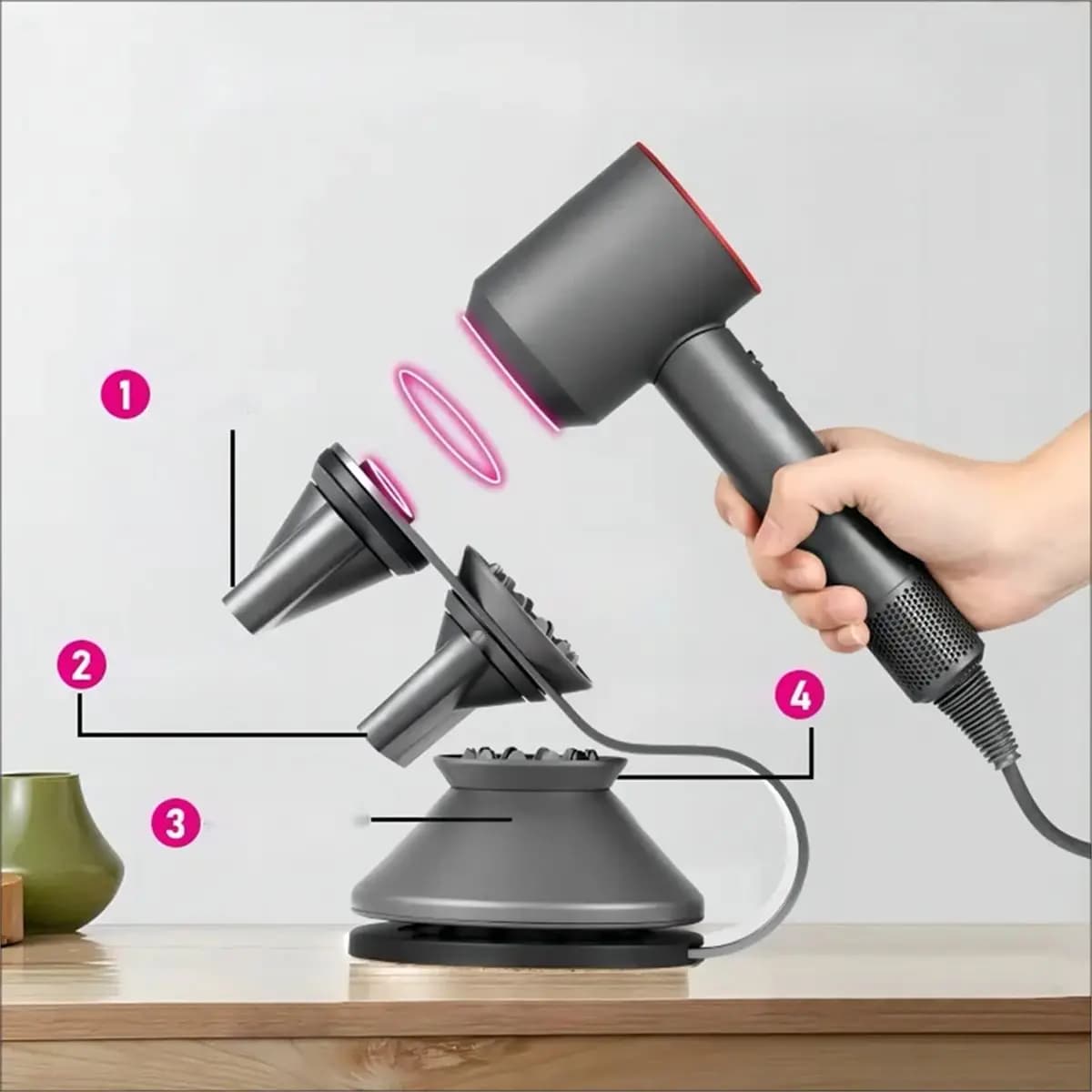 (A25M) Hair Dryer Rack Table Top Metal Hanger Vertical Hair Dryer Shelf on Dressing Table No Punching Desk Blow Dryer Bracket