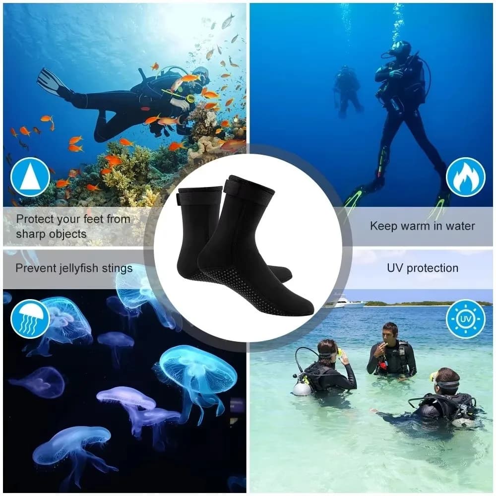 1 Paio di Calzini da Immersione 3MM Neri Antiscivolo per Sport Acquatici, Stivali da Immersione e Surf per Adulti 38-46, Scarpe Lunghe per Muta