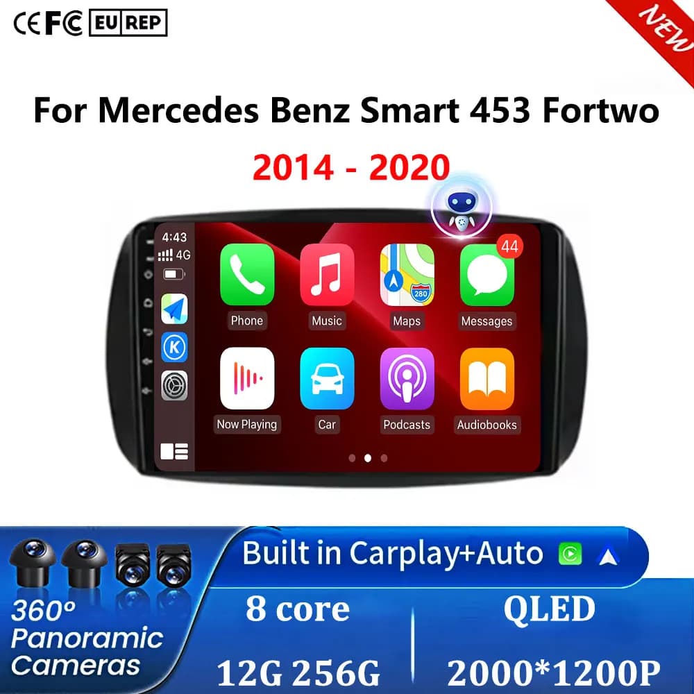 Multimedia Android 16 from 9'''' for Mercedes Benz Smart 453 Fortwo 2014-2020 with GPS, WiFi, Bluetooth and DSP