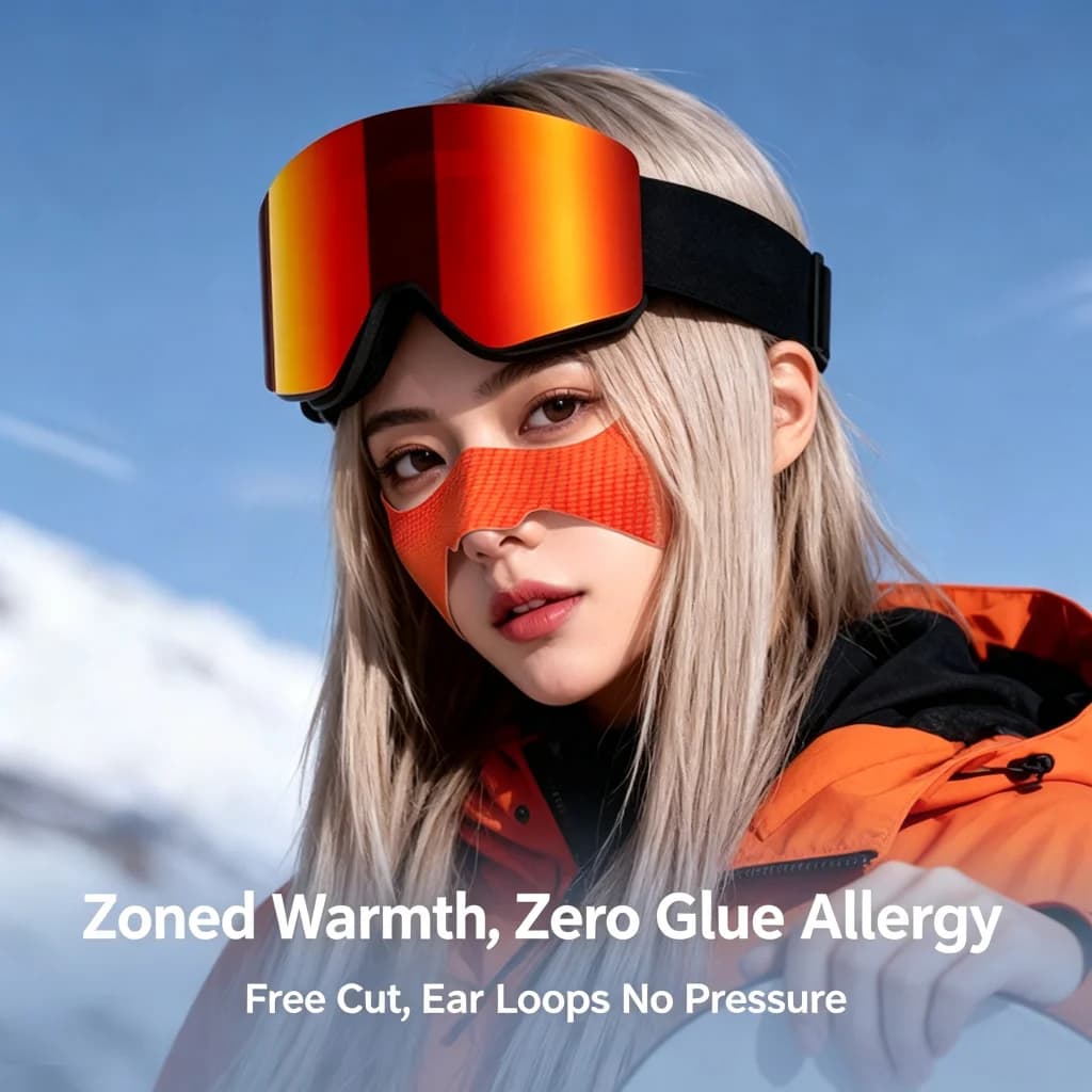 Ski Face Patch for Women Men, Reusable No Glue Ear Loop Cheek Protector Under Goggles, Windproof Thermal Fleece Anti Freeze Pad