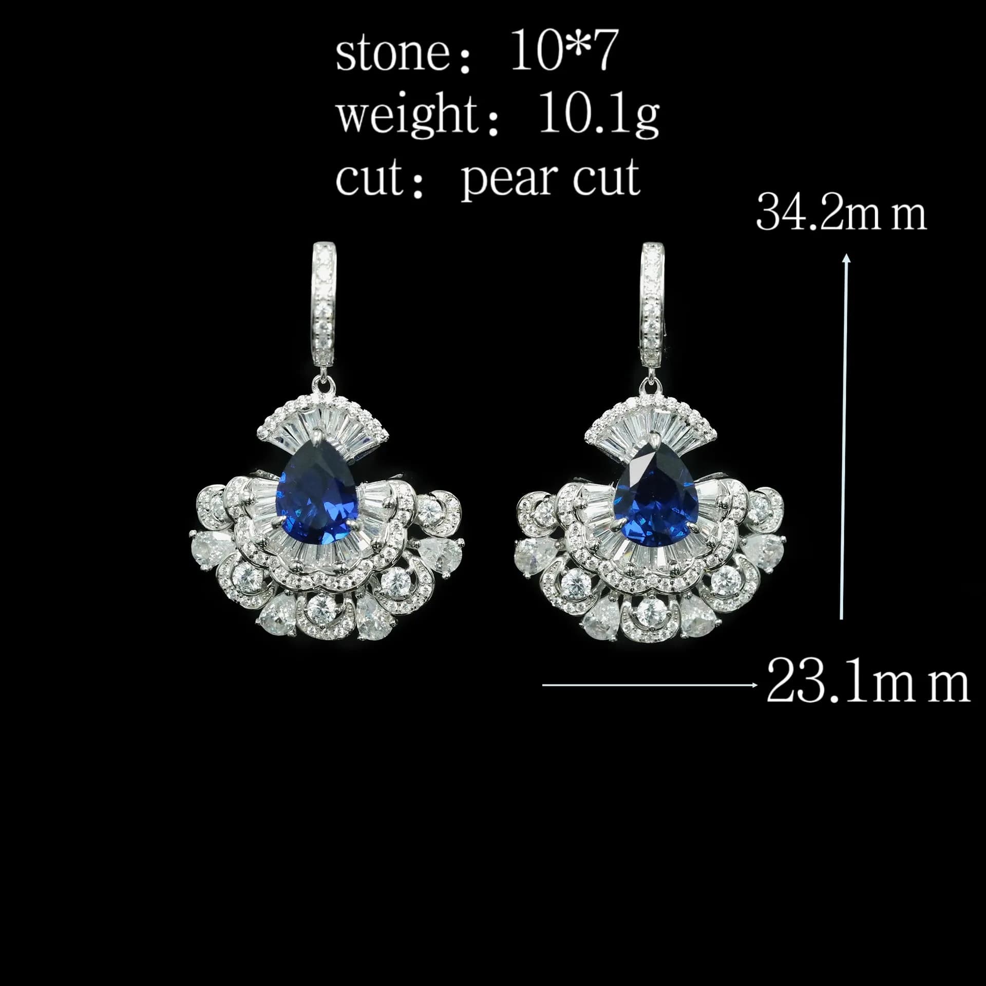 Vintage 925 Sterling Silver Pear Cut Ruby Sapphire High Carbon Diamond Gems Drop Earrings for Women Studs Fine Jewelry