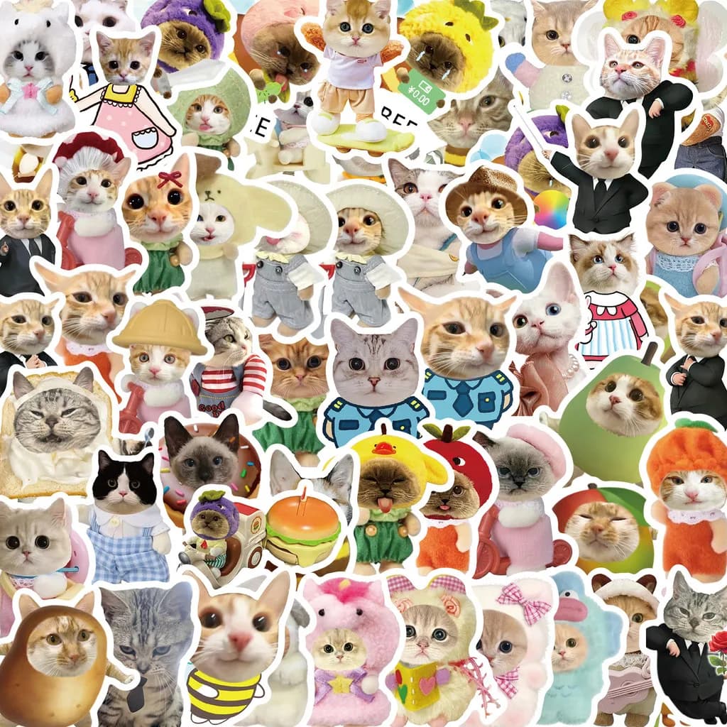 62 Pezzi Adesivi Graffiti con Gatti Cartoon e Meme per Biciclette, Diari, Astucci, Adesivi Dorati 'Golden Memory'