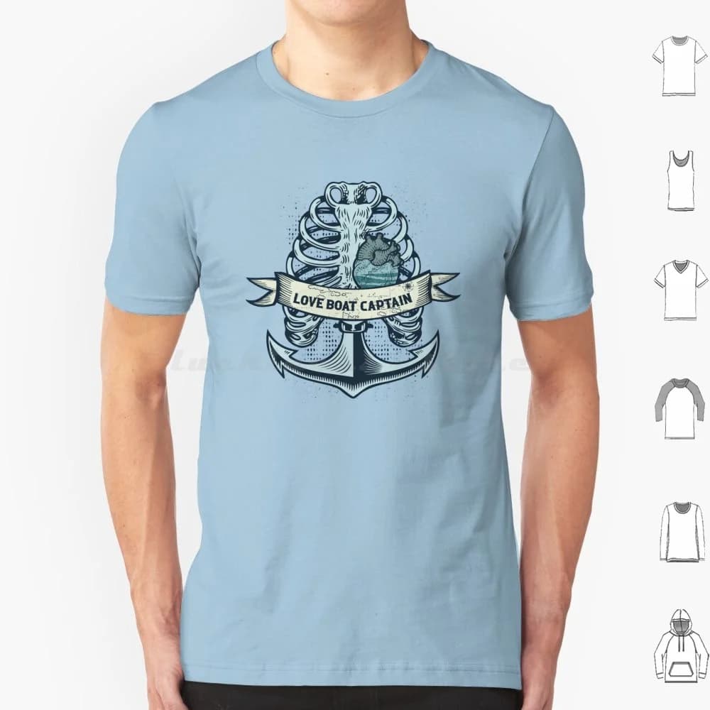 Maglietta Love Boat Captain di grandi dimensioni 100% cotone Scheletro Love Sailor Anchor Heart Ocean Water Band Grunge Vintage Retro