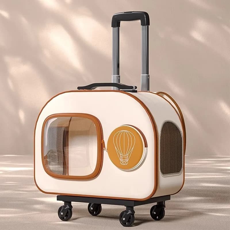 Portable Cat and Dog Travel Carrier Oxford Canvas Pet Backpack Stroller with Zipper Closure Space Capsule Suitcase for Pets