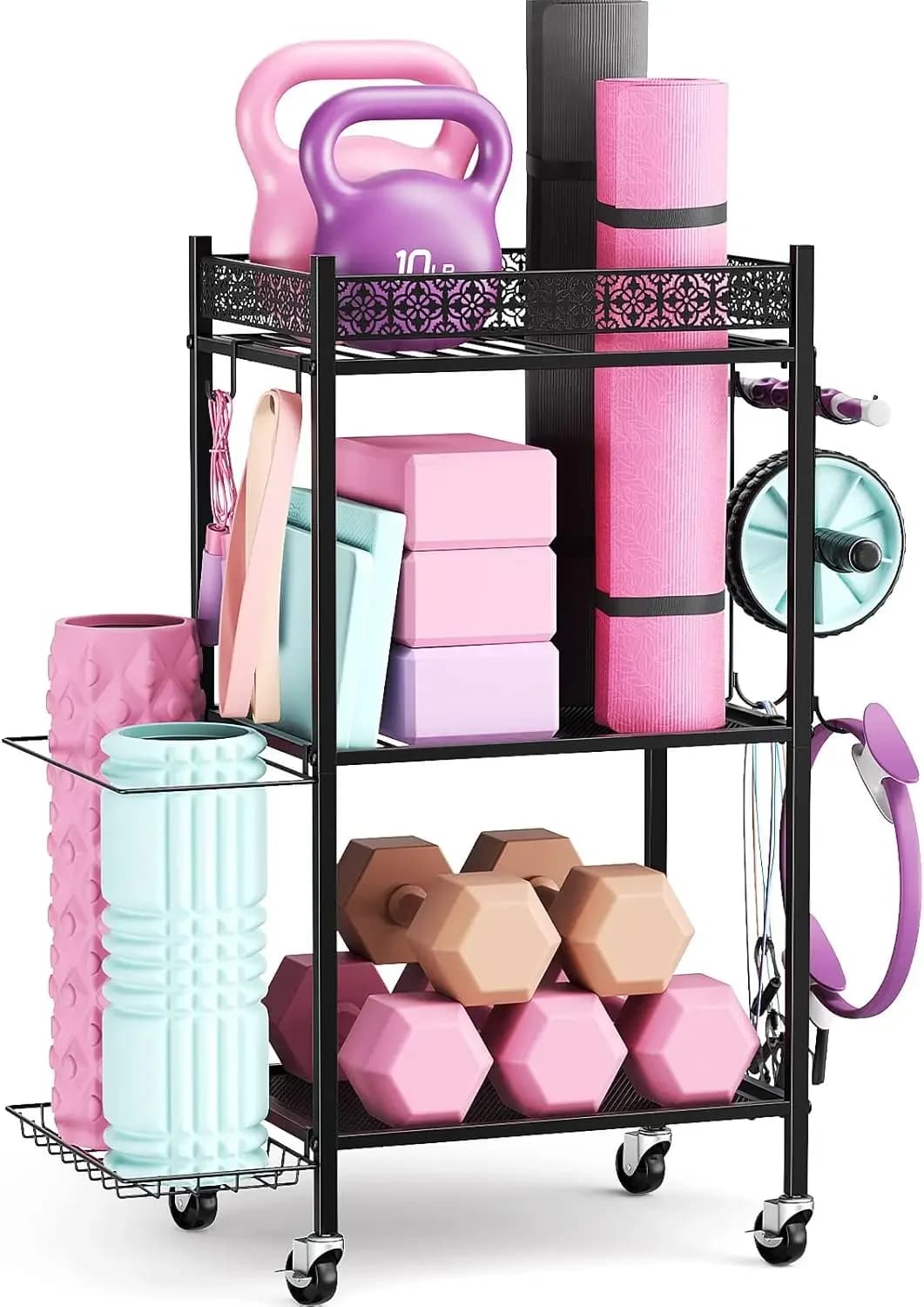 Yoga Mat Storage Rack, Home Gym Storage Rack,Workout Storage for Yoga Mat, Foam Roller, Gym Organizer Gym Equipment Stor