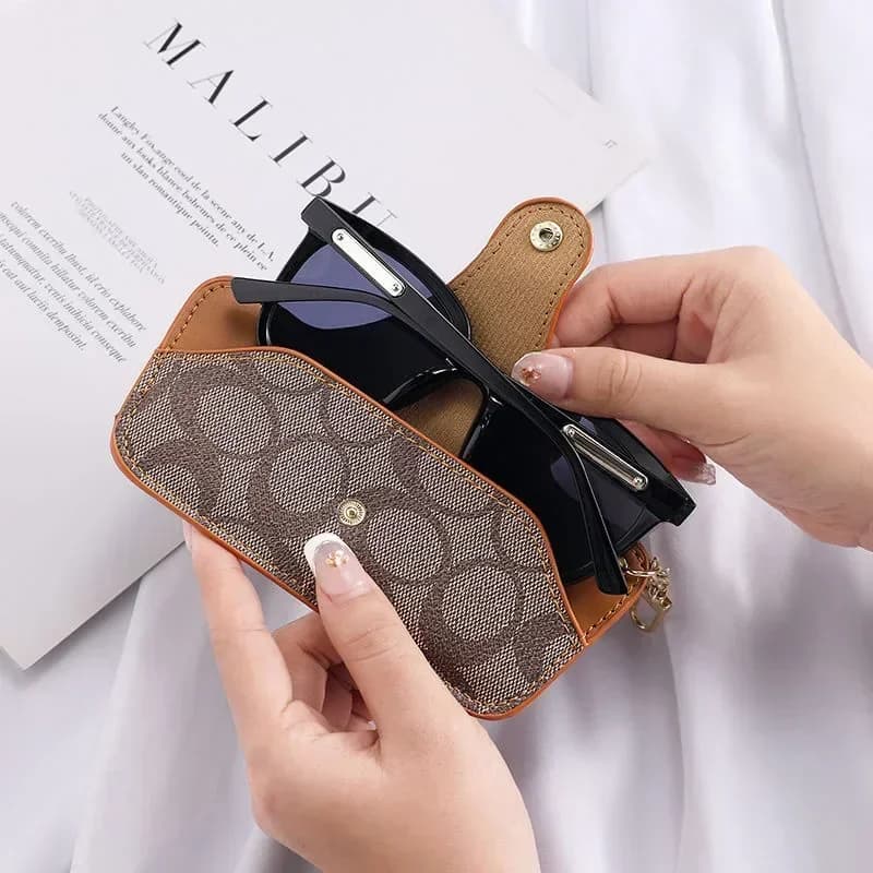 Women Luxury Vintage Printed Leather Glasses Pouch Portable Keychain Sunglasses Storage Case Soft Anti-scratch Myopia Eyewear Pr