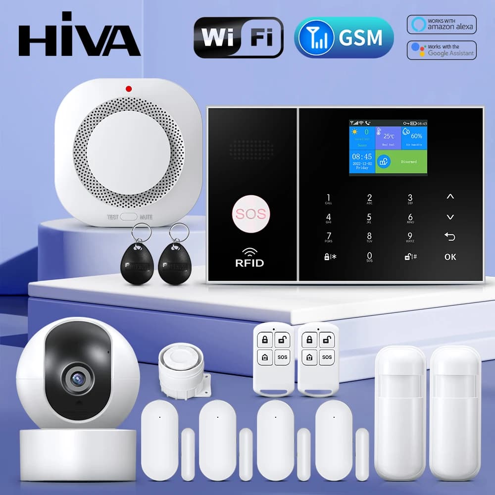 Sistema di allarme di sicurezza HIVA per casa GSM Wifi Tuya Smart Life App Kit di allarme antifurto con sensore porta PIR funziona con Alexa