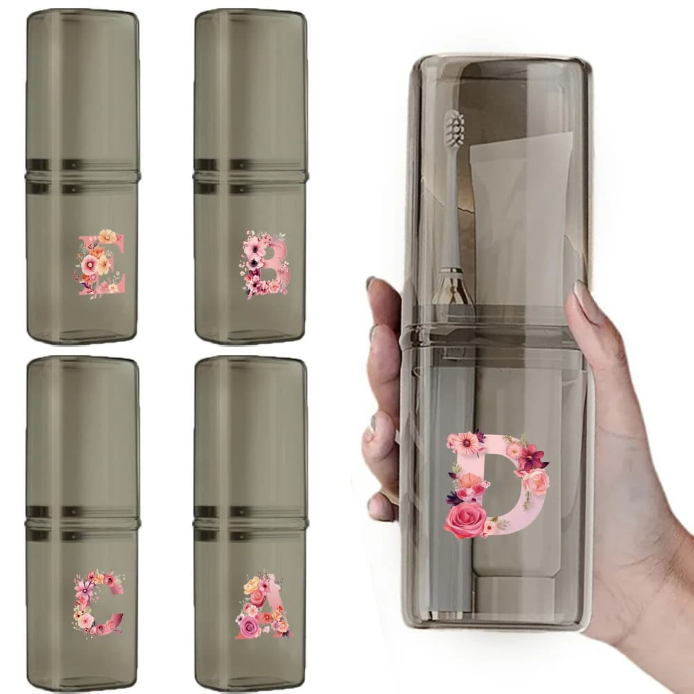 Tazza da Viaggio Portatile per Dentifricio e Spazzolino con Coperchio, Contenitore Impermeabile per Bagno, Motivo Rosa