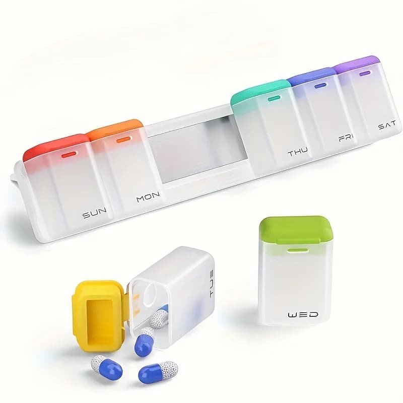 Magnetic Removable Weekly Pill Organizer Portable Travel Box 7 Days 1 Time/Day Daily Medication Dispenser for Vitamin Supplement