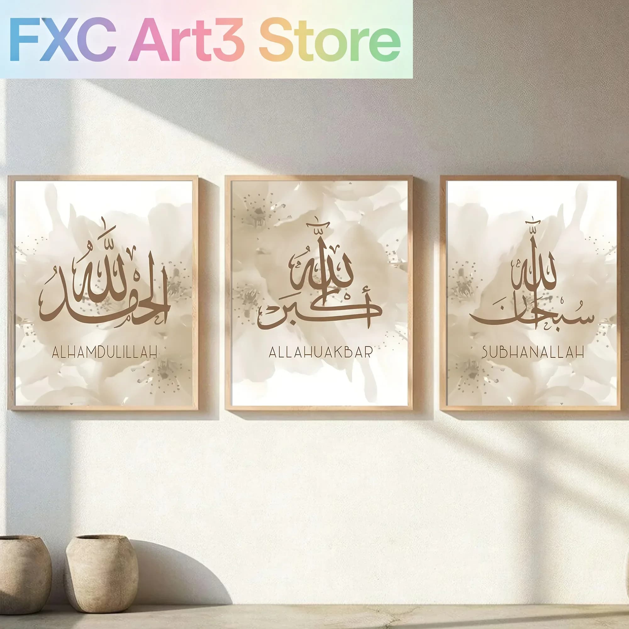3pcs/Set frameless Modern Ramadan Festival Arabic Calligraphy Poster Islamic Canvas Art Home Living Room Decor Gift