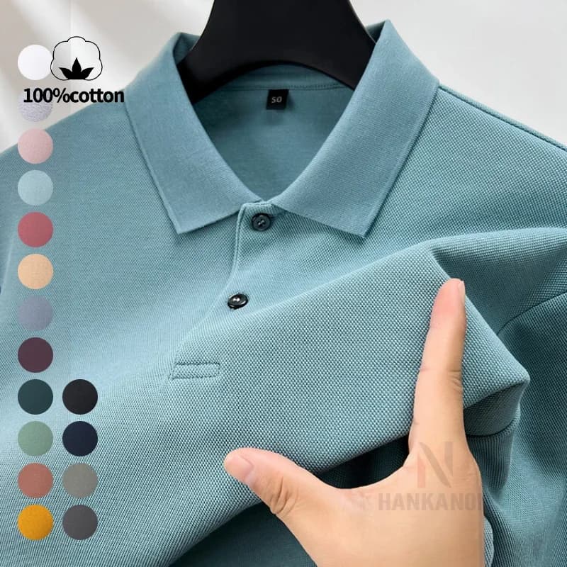 Polo da uomo durevole in cotone 100%, manica lunga per il tempo libero autunnale, maglietta con risvolti traspiranti, 16 colori, perfetta per il golf e lo sport