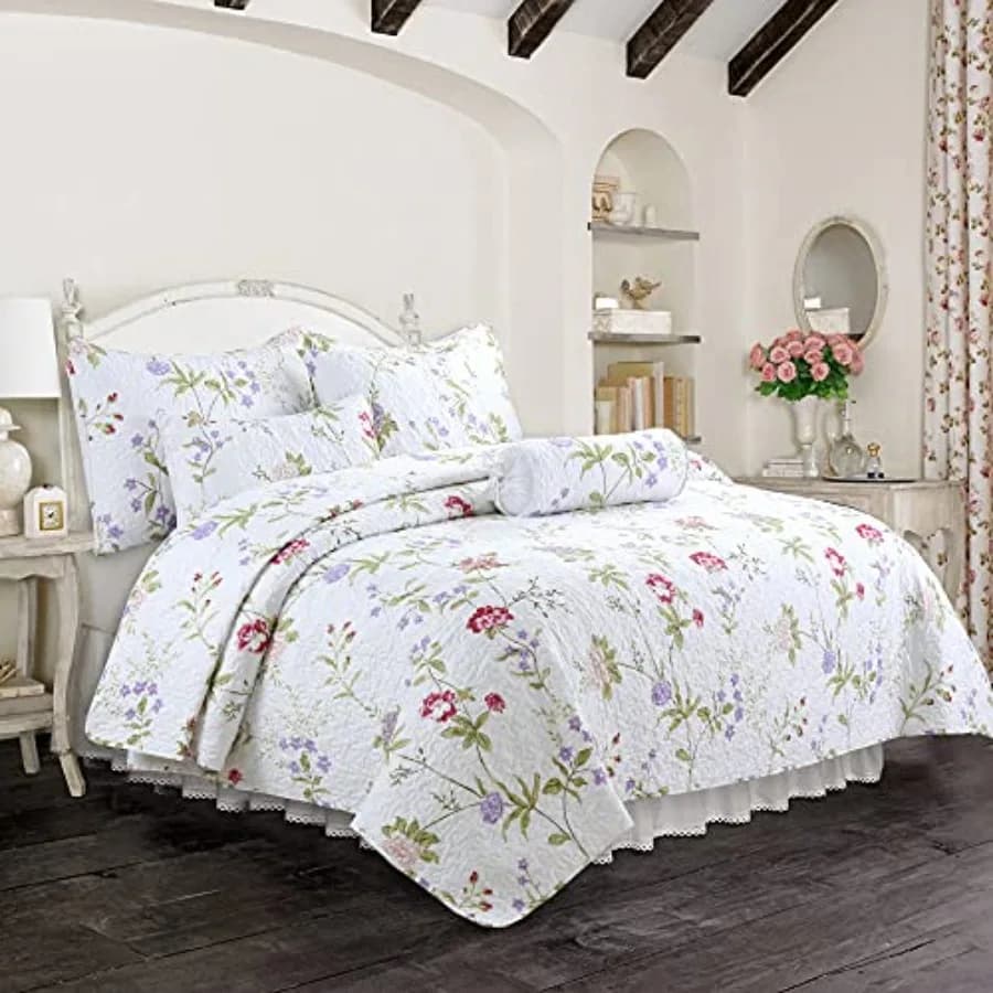 Set Copriletto Reversibile in Microfibra con Motivo Floreale Azalea e Paisley, Set da 3 Pezzi