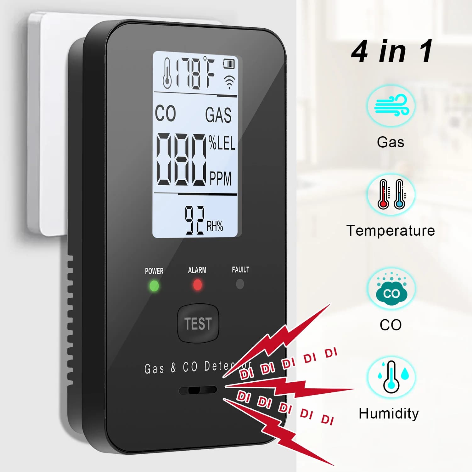 Rilevatore di gas naturale e monossido di carbonio, allarme di monossido di carbonio plug-in, propano, metano, allarme rilevatore di gas combustibile e CO 4 in 1